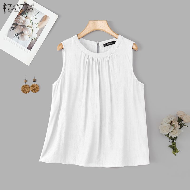 ZANZEA Women Summer Solid Color Loose Casual Sleeveless Tank Tops