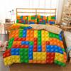 Colorful Blocks Duvet Cover King/Queen Size,Building Toy Bedding Set Kids Boys Girls Orange Blue Fun Brick Polyester Quilt Cover