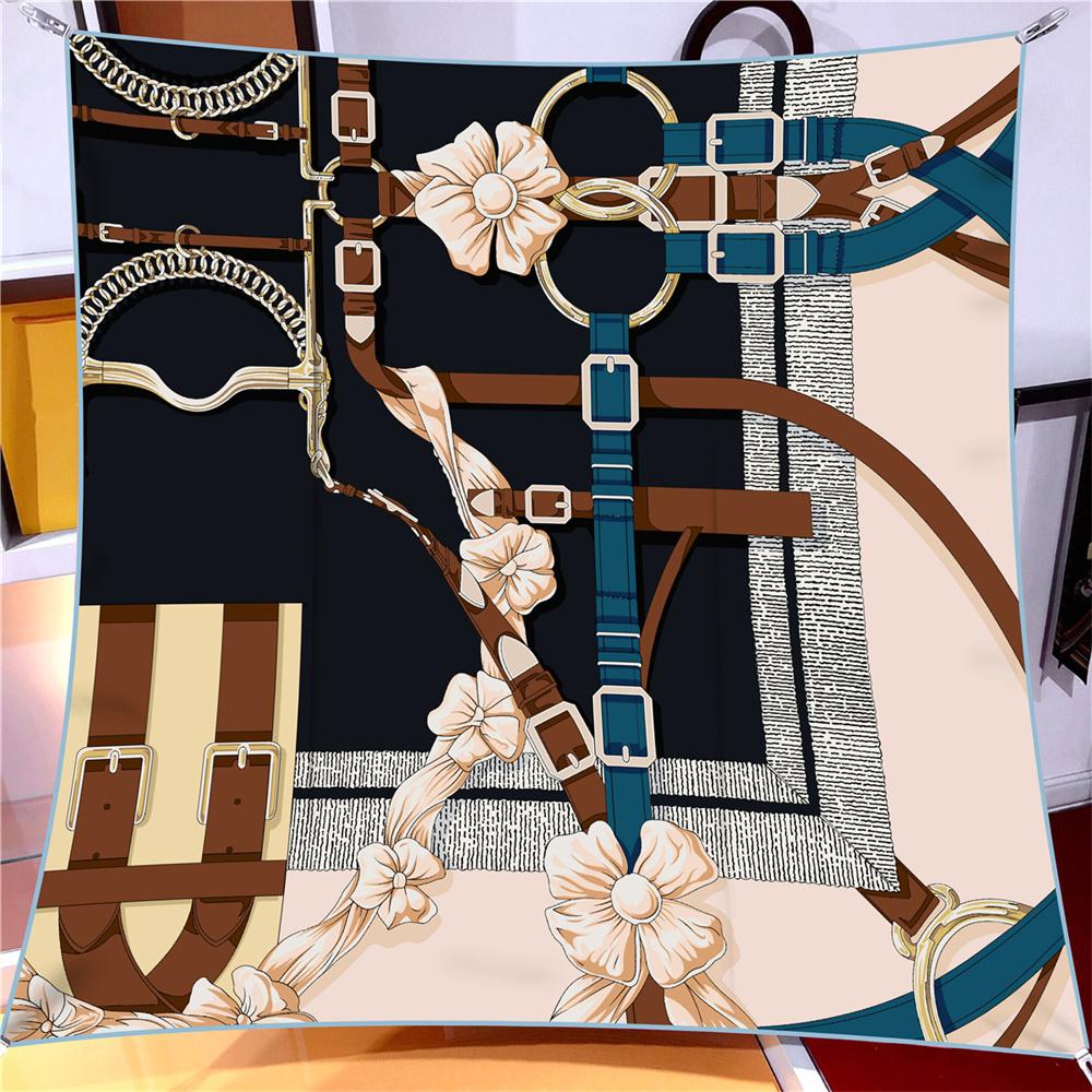 Silk Scarf Women Flowers Belt Print Square Scarves Head Echarpes Silk Foulards Femme Wraps Beach Shawls Bandana Lady Hijabs 90CM