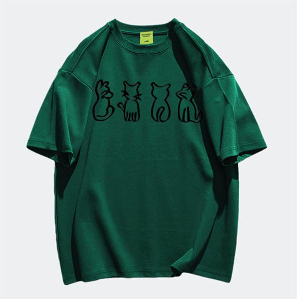 

Heavy cotton cartoon fun short-sleeved T-shirt men s and women s summer new loose design niche half-sleeved top tide 3XL темно-зелений колір