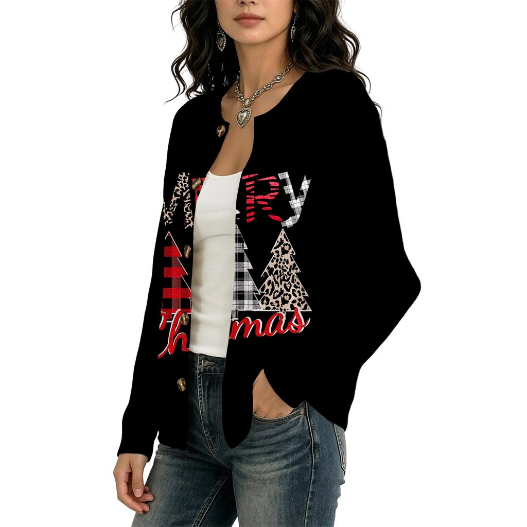 Women's Long Sleeve Christmas Printed Cardigan Sweater Winter Fashion Coat