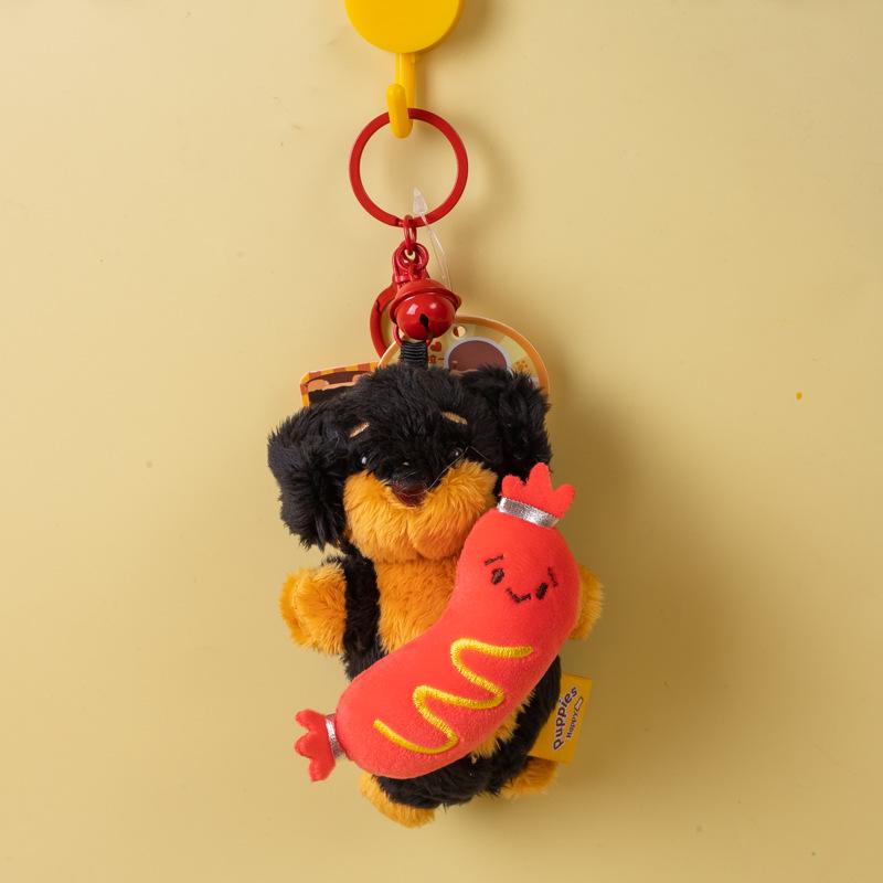 Cartoon Dachshund Plush Toy Camera-Style Keychain Backpack Accessory