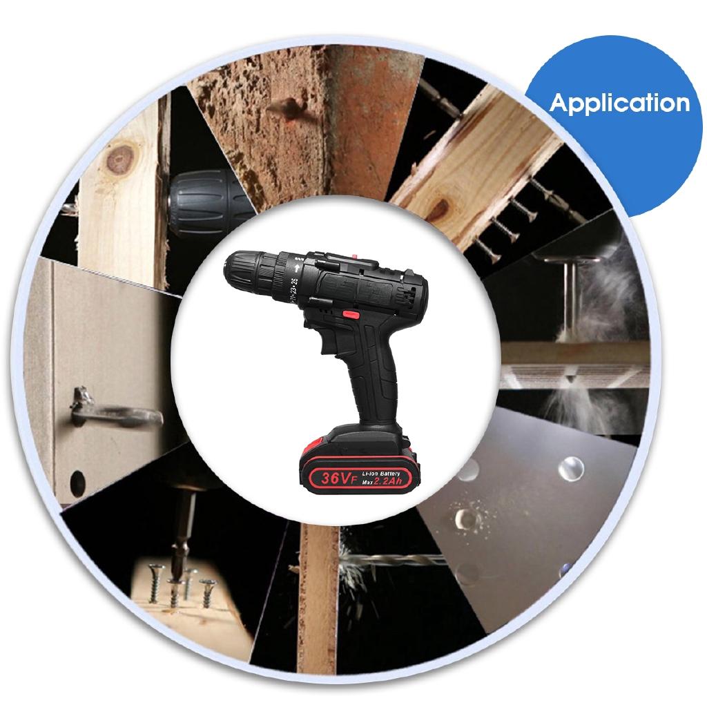 AC 100-240V Multifunction 36V Dual Speed 25 Torque Electric Cordless Drill Screwdriver LED