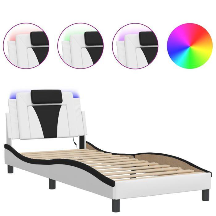VidaXL Bed Frames with LED Lights, Upholstered Bed with Headboard, Single Bed, Adult Bedroom Bed, Modern, White Black 3213993