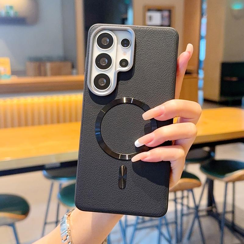For Samsung Galaxy S26 Ultra S25 Edge Plus Case Magnetic Wireless Charger PC Hard Shell Shockproof Protective Leather Back Cover