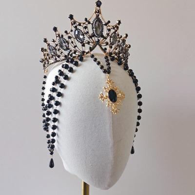 Dark Gothic Halo Crown Headdress with Black Tassels - Halloween Cosplay Hair Accessory for Women