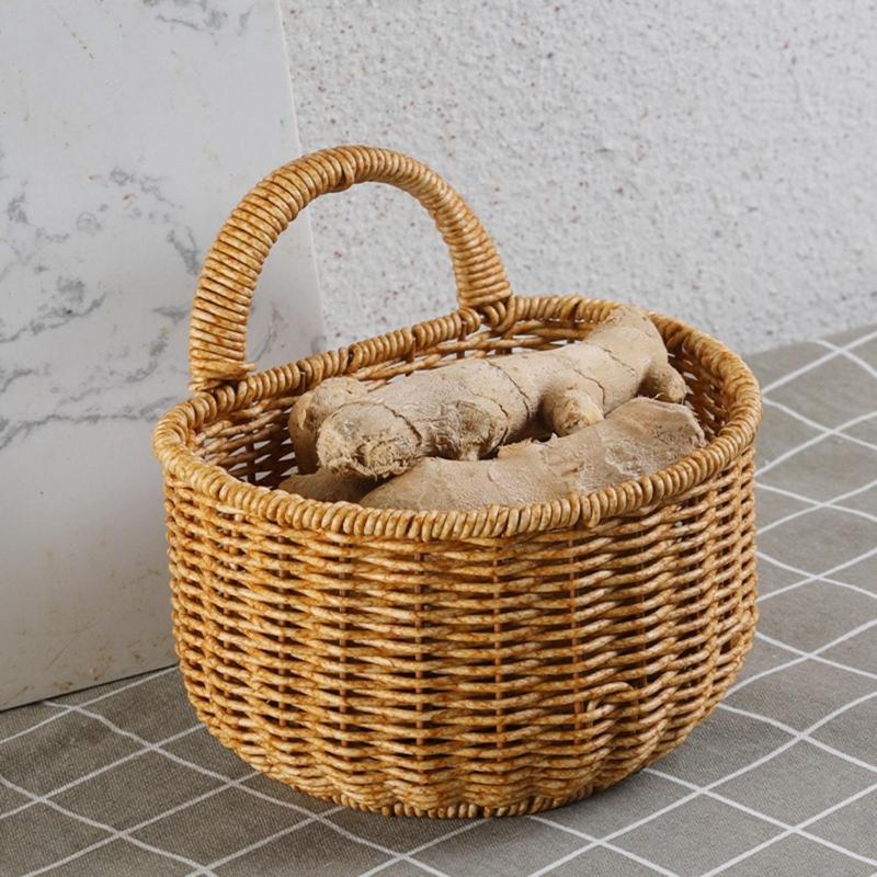 Handwoven Storage Basket with Handle Multifunction Collection Supplies for Dormitory Bedroom Sundries Organization