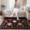 Gnizama Black Floral Living Room Area Rug, Washable Vintage Floral Living Room Rug, Bedroom Area Rug