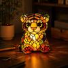Stained Glass Style Bedside Night Light Vintage Desk Lamp Cute Animal Light Decorative Pastoral Study Table Lamp Reading for Bedroom Kids