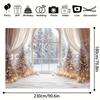 A Christmas Tree and a Polyester Background Cloth with a Snowy Scene Outside the Window  Suitable for Living Room Decoration