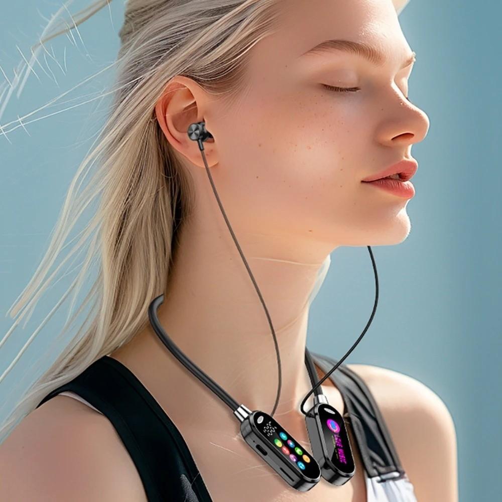 Color Screen Bluetooth 5.4 Earphone LED Display HiFi Stereo Neck-Hanging Earphone Noise Reduction HiFi Sound Wireless Headsets