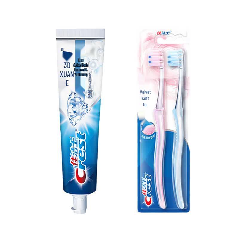 

Crest 3D White Двойное действие Отбеливающая зубная паста и Зубная щетка для ухода за деснами Двойная упаковка