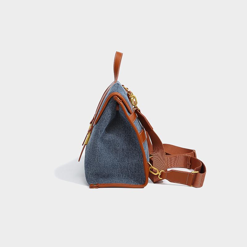 Large-capacity Travel Tote Bag for Women Wear-resistant Canvas with PU Leather Shoulder Bag  Summer Popular Cross-body Bag