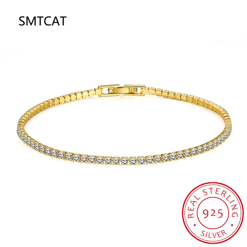 100% 925 Silver Simulated Moissanite Diamond Bracelets for Women Yellow White Gold Color Birthday Jewelry Gift