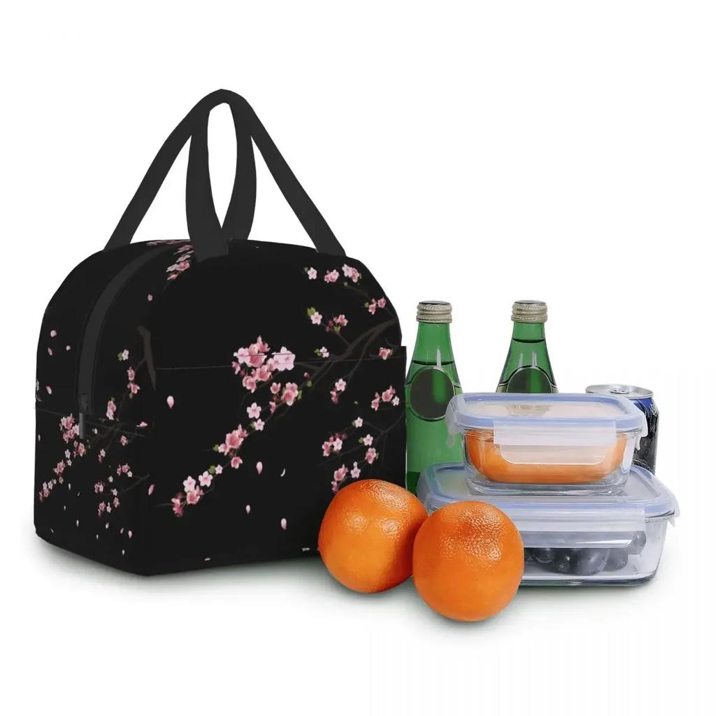 Japonská Sakura Větev Izolovaná taška na oběd pro ženy Přenosná Vodotěsná Květinová Květinová Třešňový květ Chladicí Termální Bento Box