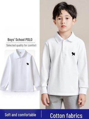 Polo in Cotone a Maniche Lunghe per Bambini - Nuova Primavera 2026 Top a Revers Cartoon per Ragazzi