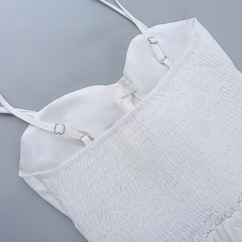 GMXIA Summer Polo Collar Puffy Sleeve Smock Top Corn-eye Webbing Slim-fit Halter Dress for Women