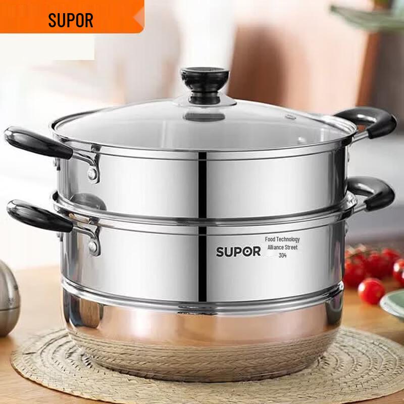 Supor SZ28B5 304 Stainless Steel Double-Layer Steamer & Soup Pot 28cm
