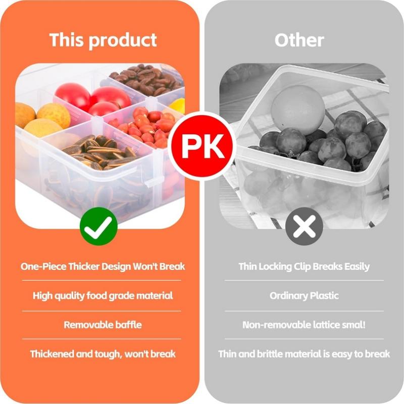 8 Grid Snackle Box Container Capacity Plastic Storage Box With Adjustable Compartments Lid For Snacks Food Grade Transparent
