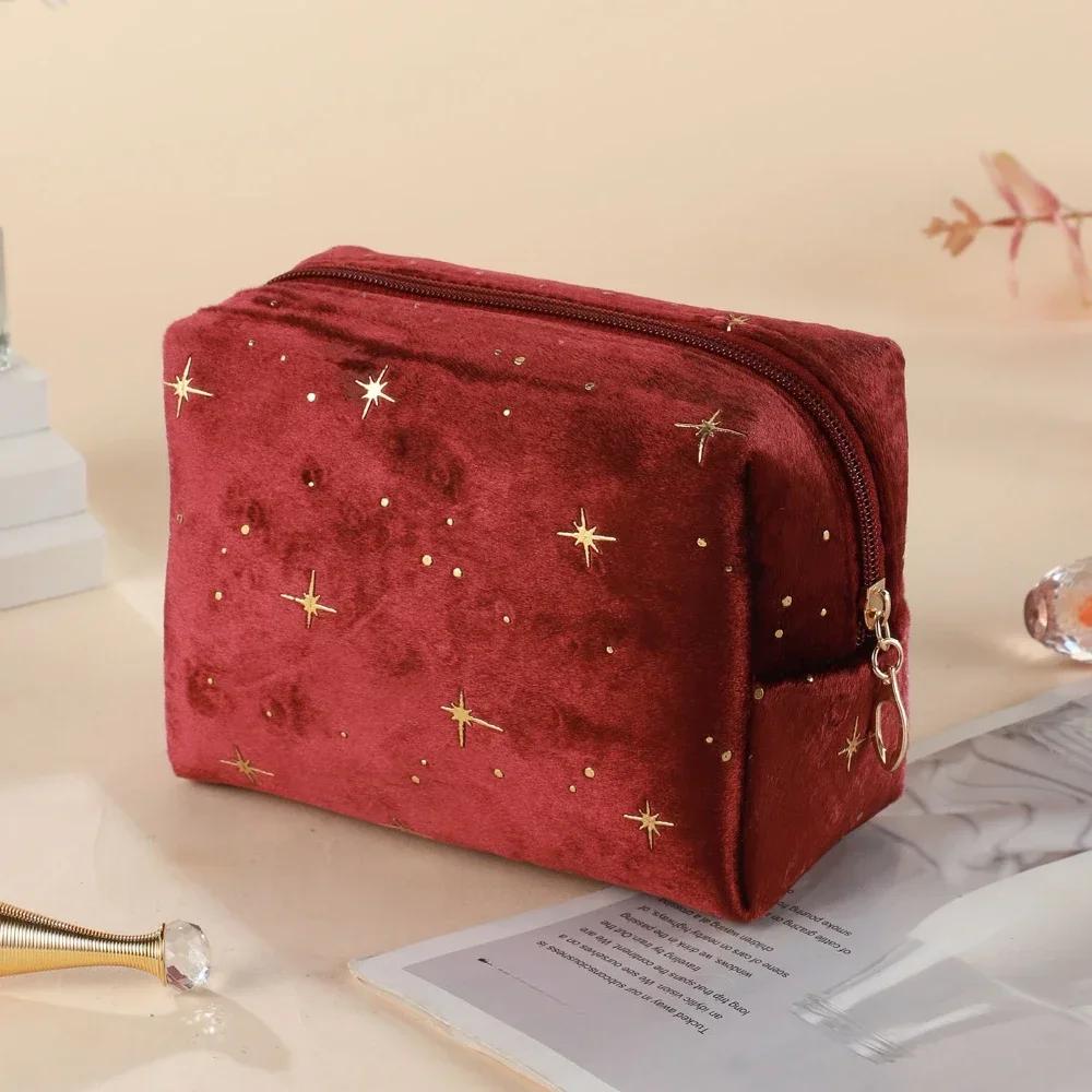 New Cosmetic Bag for Women Travel Portable Toiletry Bag Soft Velvet Cosmetics Makeup Brush Lipstick Storage Bag Organizer Pouch