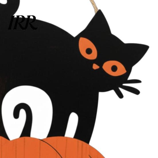 Black Cat Pumpkin Plaque Halloween Wooden Door Sign, And Plaque, Rustic Sign Farmhouse Wall Hanging Decor for Holiday Party Indoor Outdoor Art