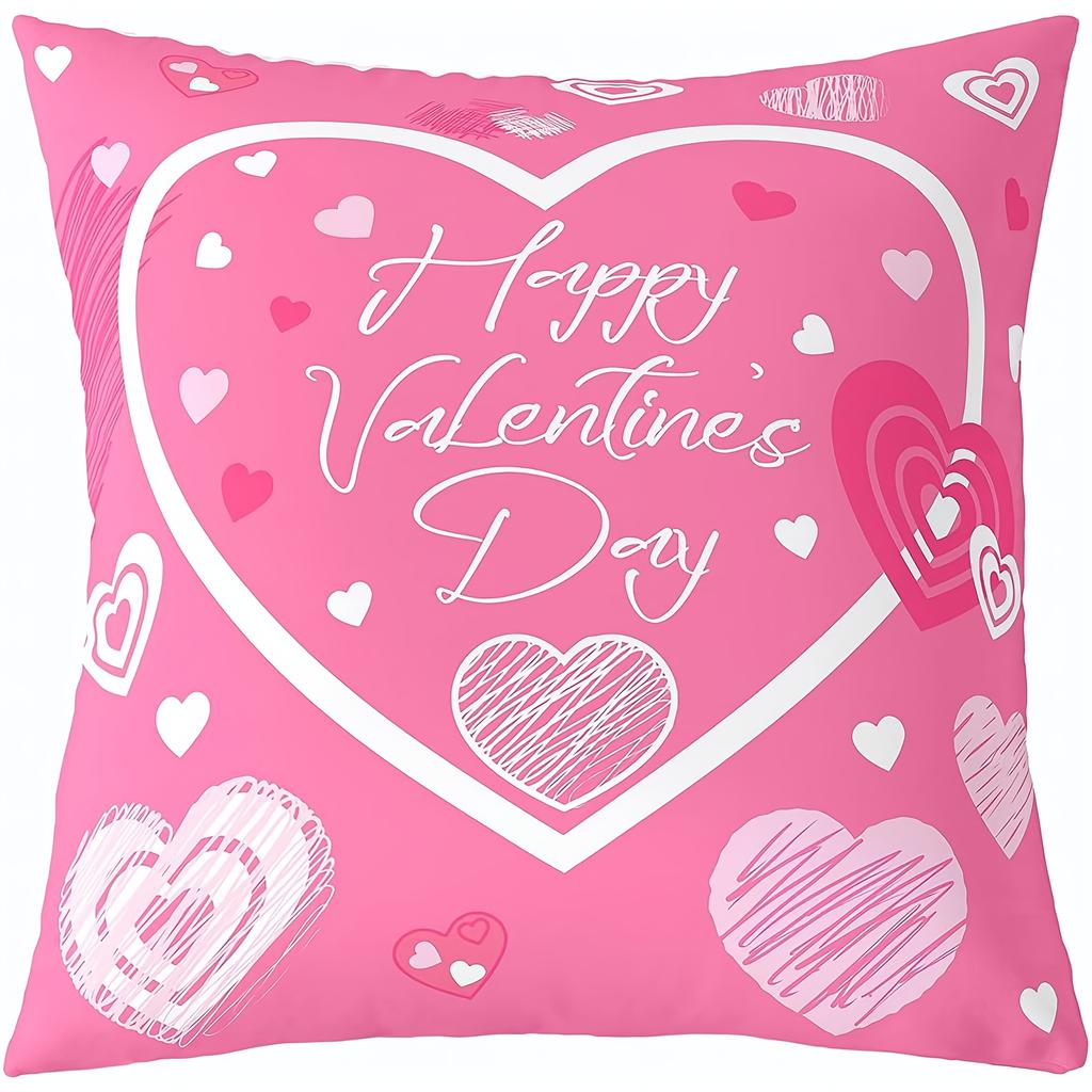 1 Valentine's Day Pillow Cover - Pink Heart Love Pattern