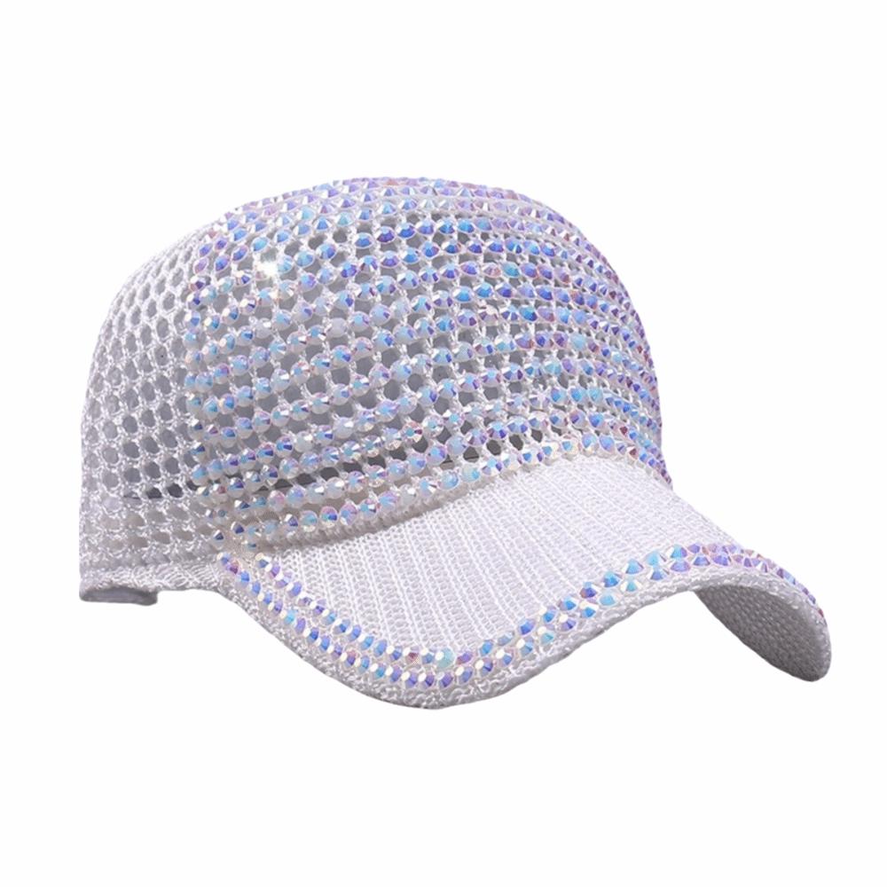Lightweight Woman Shiny Cap Breathable Rhinestone Visor Hats  Leisure Activities белый
