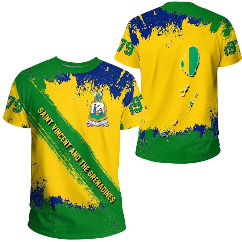 

Футболка с флагом Сент-Винсента и Гренадин для мужчин, футболка с 3D-печатью и гербом, повседневные футболки с круглым вырезом и короткими рукавами 5XL