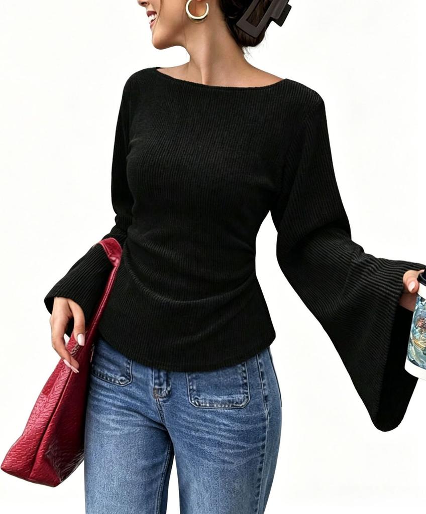 Women Off Shoulder Knitted Sweater Long Sleeve Asymmetric Hem Casual Top