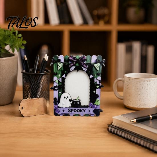 Vertical Display Stand Halloween Wooden Photo Frame, Cute Ghost Butterfly Cat Tabletop Decor Lightweight Wood Frame with Stand, Sweet Kawaii