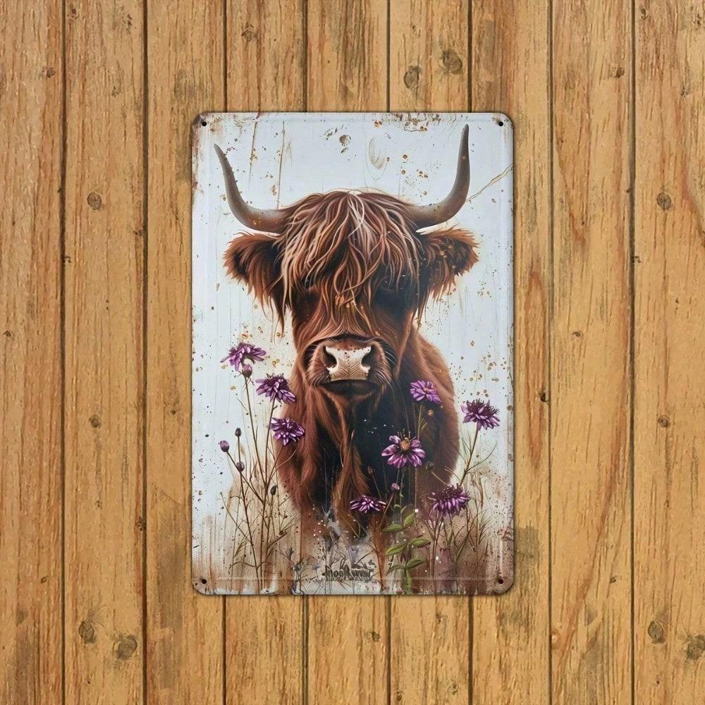 Highland Cow Metal Wall Art Vintage Rustic Farmhouse Decor Iron Sign for Home Office Indoor Outdoor