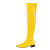 Women Candy Colour Over the Knee Boots Wide Calf Size 31~48 Chunky Low Heel Pointy Toe Patent Leather Comfortable Boot Zip Shoes