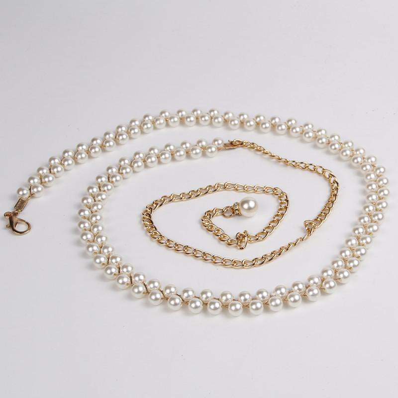 

Женская жемчужная поясная цепочка, декоративные аксессуары для пальто со стразами, женский тонкий ремень белый