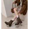 New Women's Leather Boots Leather Mid-heel Thick-soled Non-slip Martin Boots Autumn and Winter Side Zipper Large Size Cowhide Low Boots