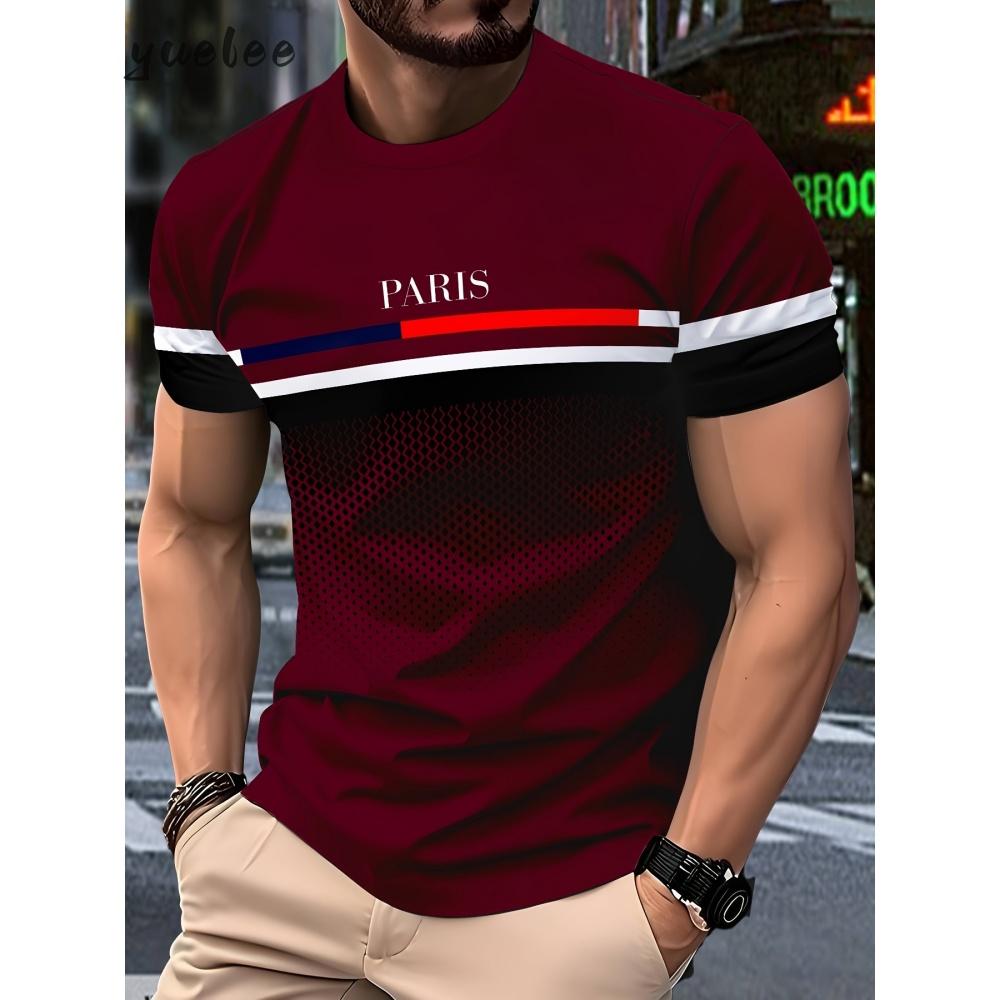 3D Striped Print Men's Top Fashion Men's Short Sleeved Tee Casual Loose Breathable Men's Clothing