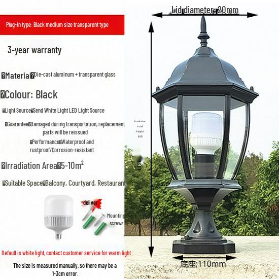 European Style Outdoor Waterproof Pillar Lamp for Villa Entrances and Community Courtyards