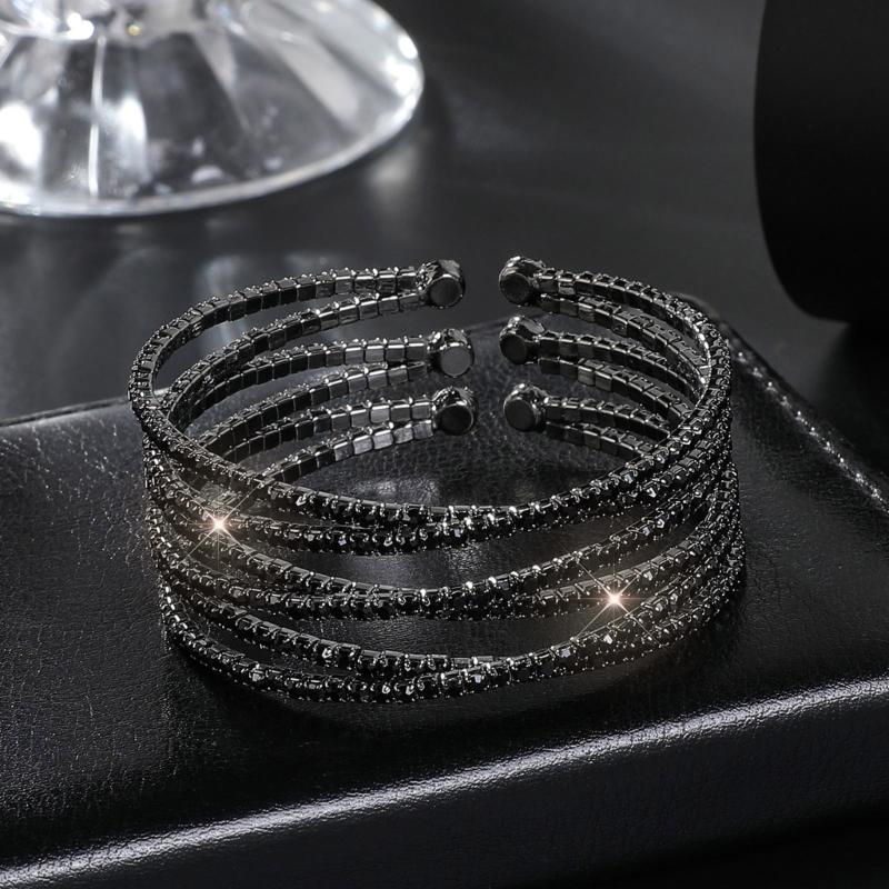 Multilayer Crystal Cuff Bracelet for Women Sparkling Rhinestones Bangle Handmade Jewelry Accessory for Any Outfit