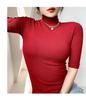 Elastic Slim Cotton Turtleneck T Shirts For Women Casual Short Sleeve Tee