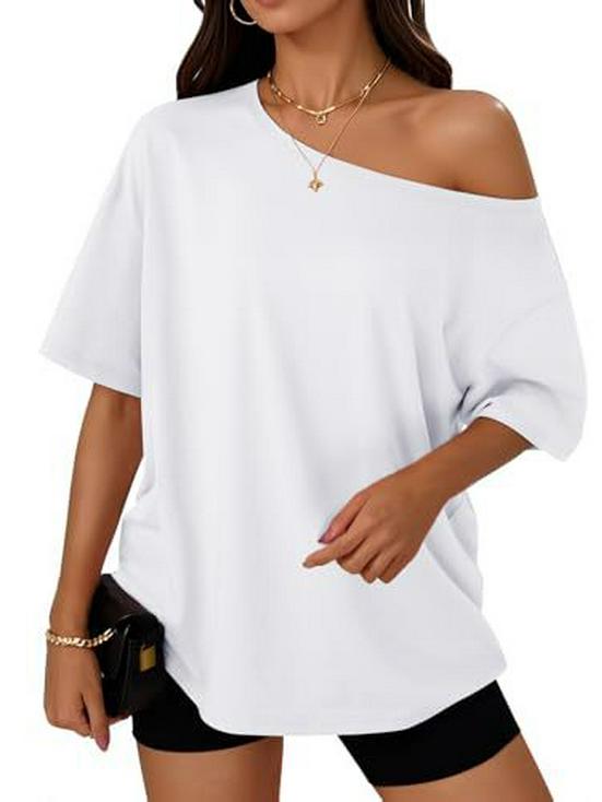 Damen schulterfreies lockeres Kurzarm-T-Shirt - Sommer 2026 lässige Frühjahrsmode