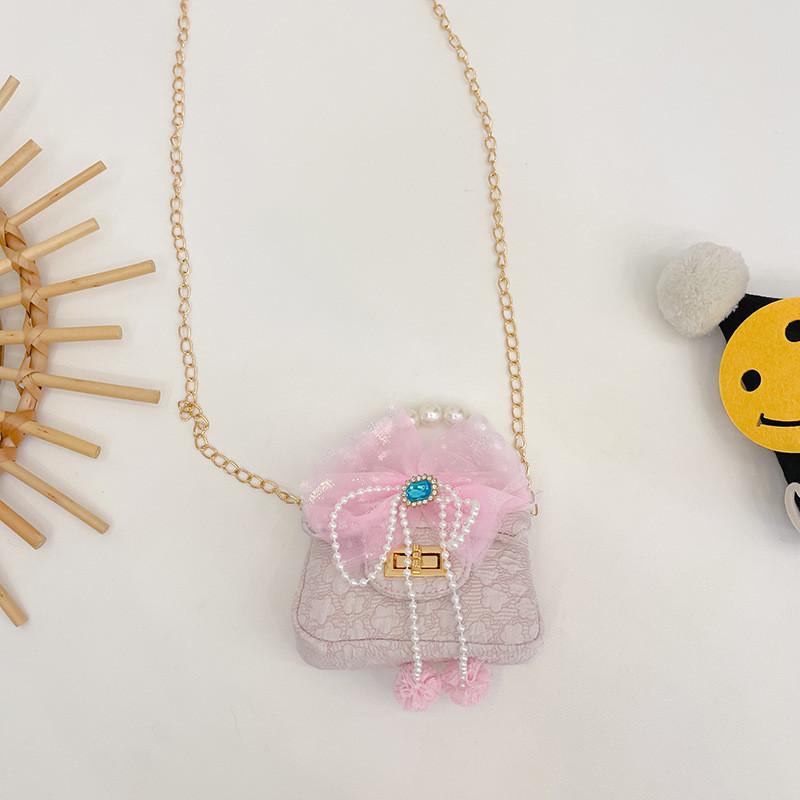 

Stylish And Cute Korean Version Children s Shoulder Bag With Charming Bow And Pearl Detail рожевий