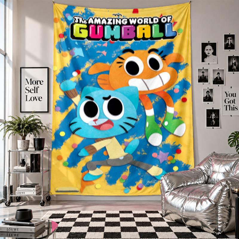 Arazzo da PareteIncredibile Mondo di Gumball Tessuto da Appendere Decorativo Copertura di Sfondo per Decorazione della Stanza