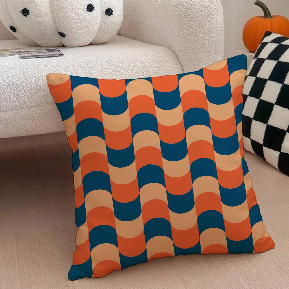 Retro Ornate Bohemian Style Geometric Pattern Cushion Cover Throw Pillow Cover Hidden Button Durable Polyester Chair Cushion