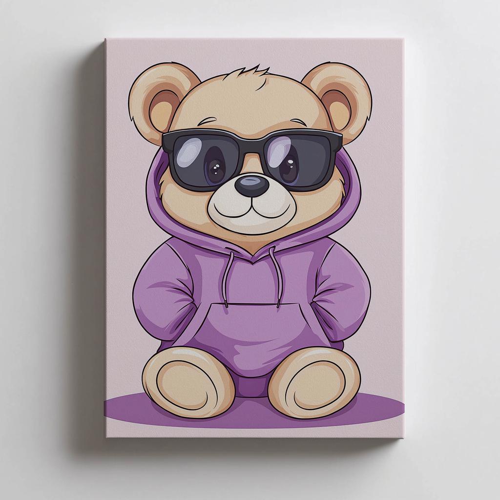 Plakat Miś W Fioletowym Hoodie Plakat Miś W Fioletowym Hoodie, 70X100 Cm, Bez Ramy, Płótno Premium Na Blejtramie