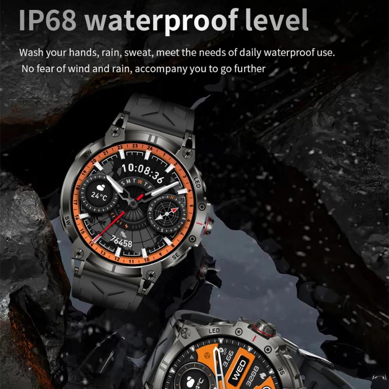 2025 Νέο Στρατιωτικό Έξυπνο Ρολόι Ανδρών 760mAh Μεγάλη Μπαταρία Φακός LED Πυξίδα 1.8"HD Οθόνη Καρδιακός παλμός Αδιάβροχο BT Κλήση Έξυπνο Ρολόι