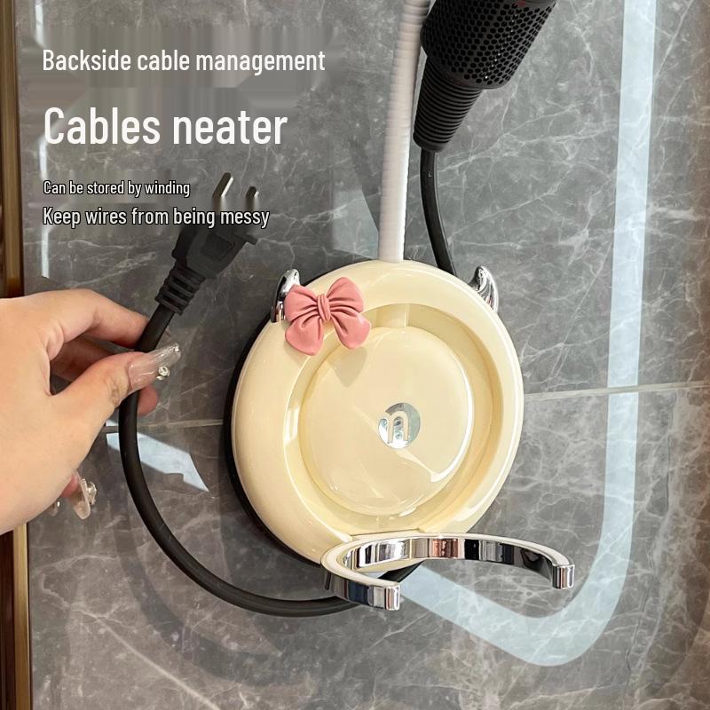 Hands-Free Wall-Mounted Hair Dryer Stand: No-Punch Bathroom Holder for Easy Hair Drying.