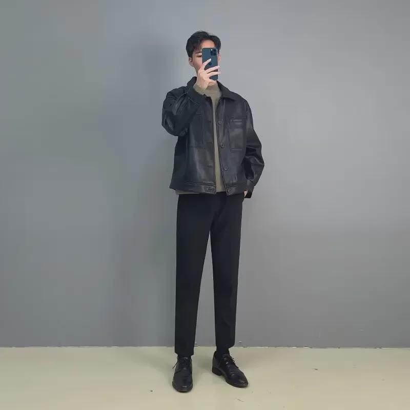 Stylish Men's Black Leather Jacket - 2023 Korean Slim Fit Casual Style