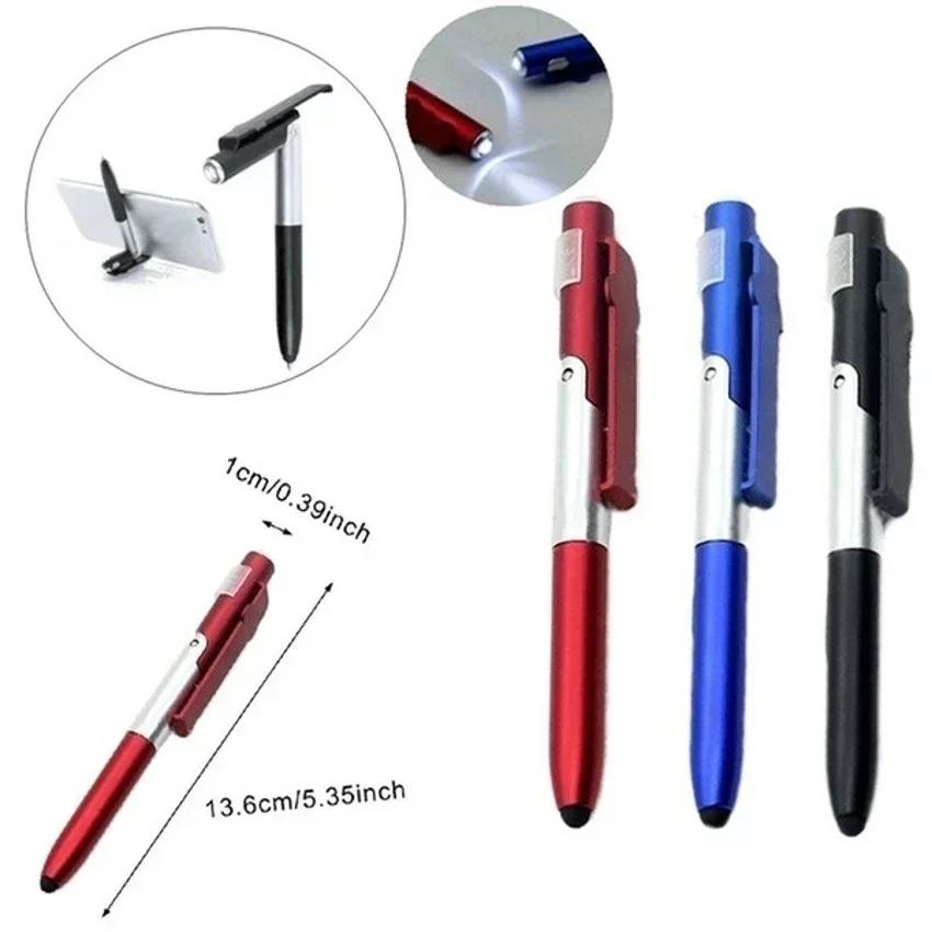 Multifunction Ballpoint Pen with LED Light Fold Phone Holder Night Read Writing Pencil Office School Student Stationery 4 In 1