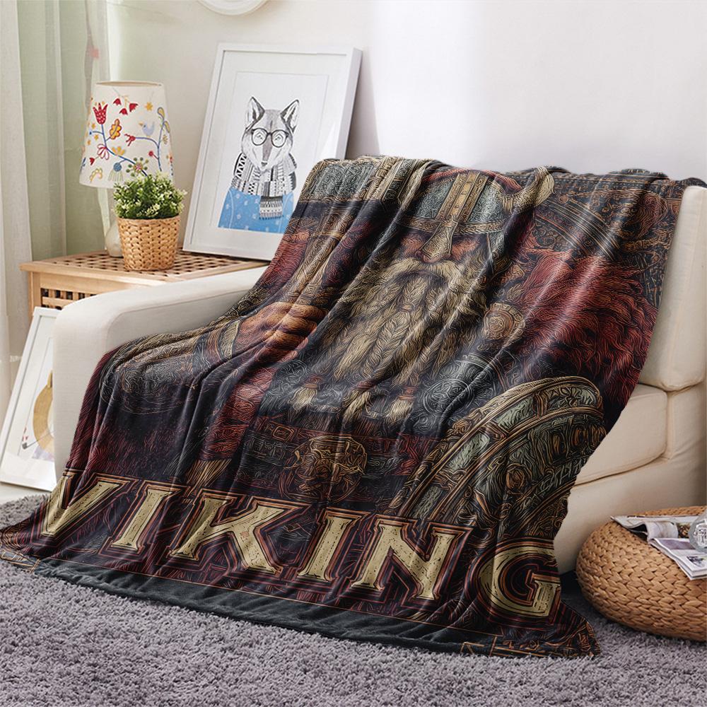 Viking Warrior  Print Flannel Blanket, High quality Comfortable for All Seasons, Home Decor, Warmth and Comfort