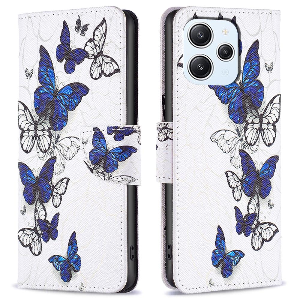 

For Xiaomi Redmi 12 4G Leather Case Pattern Printing Wallet Stand Flip Mobile Cover Butterflies