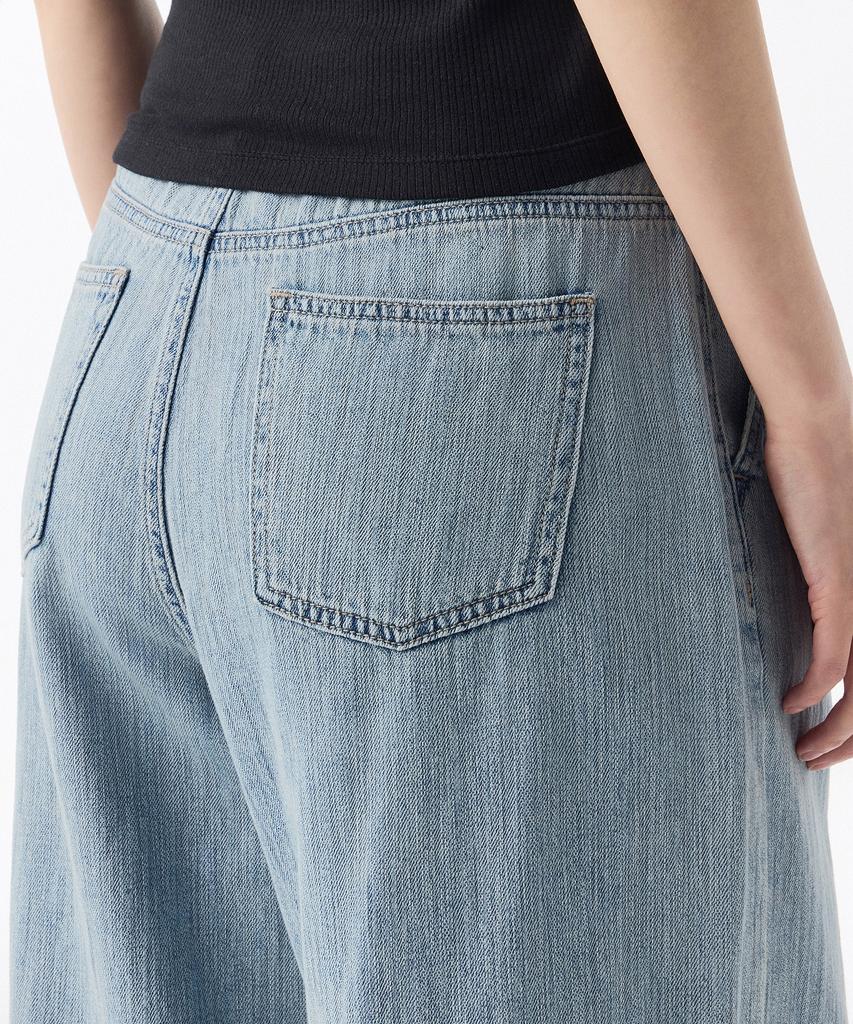 MUSINSA STANDARD WOMAN Women'S Linen-Like One-Pleat Extra Wide Denim Pants [Sky Blue]